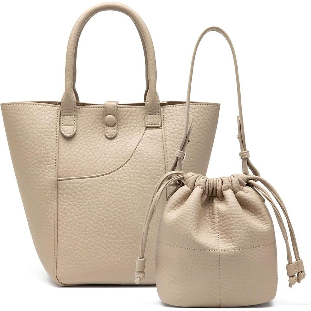 Newbella Women's Off-white Soft PU Leather Shoulder Tote Hobo Purses with Zipper